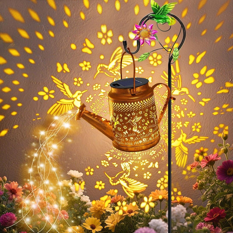 VOOKRY Solar Lights Outdoor Waterproof, Hummingbird Retro Metal Solar Watering Can Lights, Birthday Gifts for Women Mom Grandma, Hanging Lantern Decorative Garden Decor for Outside Yard Lawn Patio - Image 1